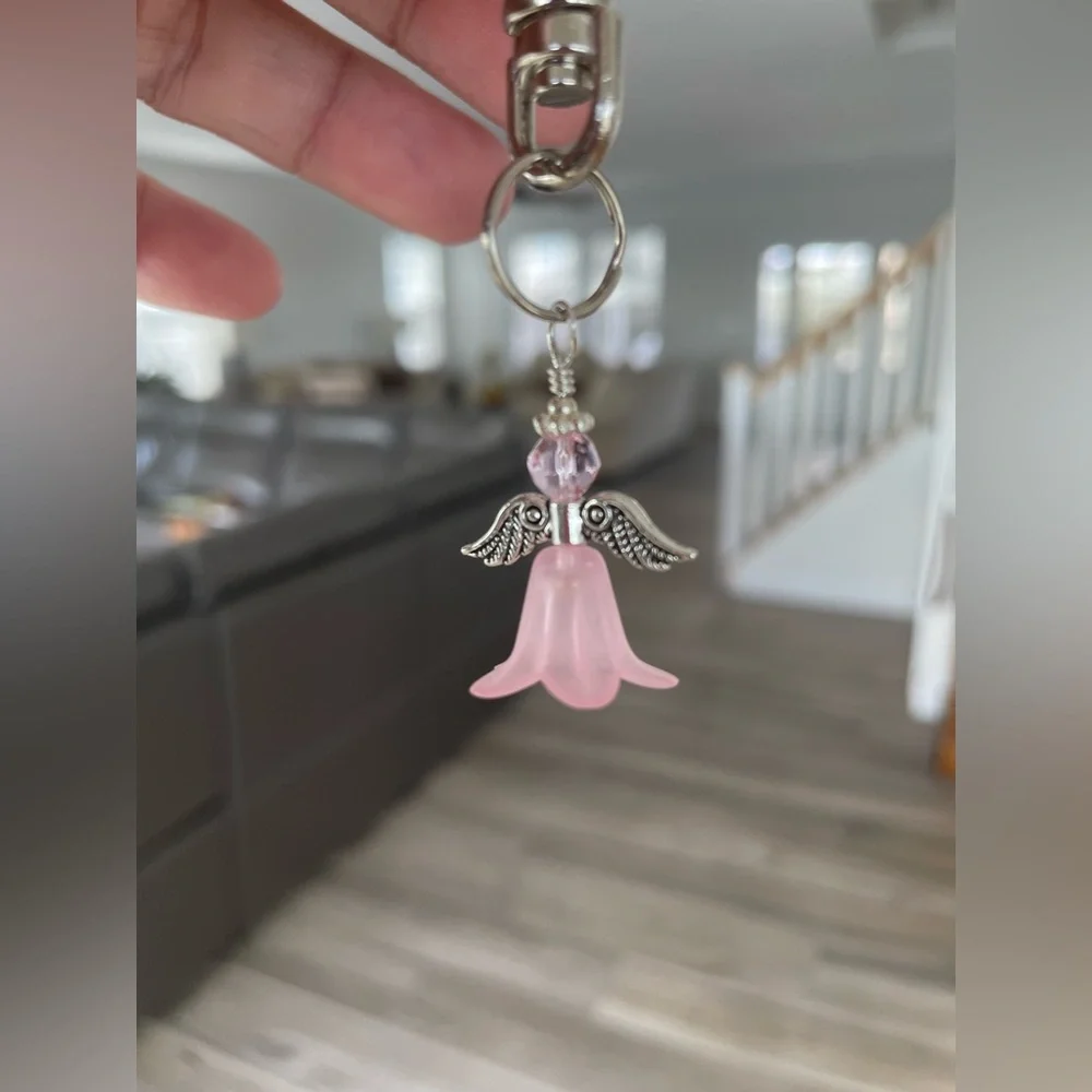 Handmade Pink Angel Hand Bag Charm Keychain Zipper Pull Snap Hook Clip - Picture 3 of 4